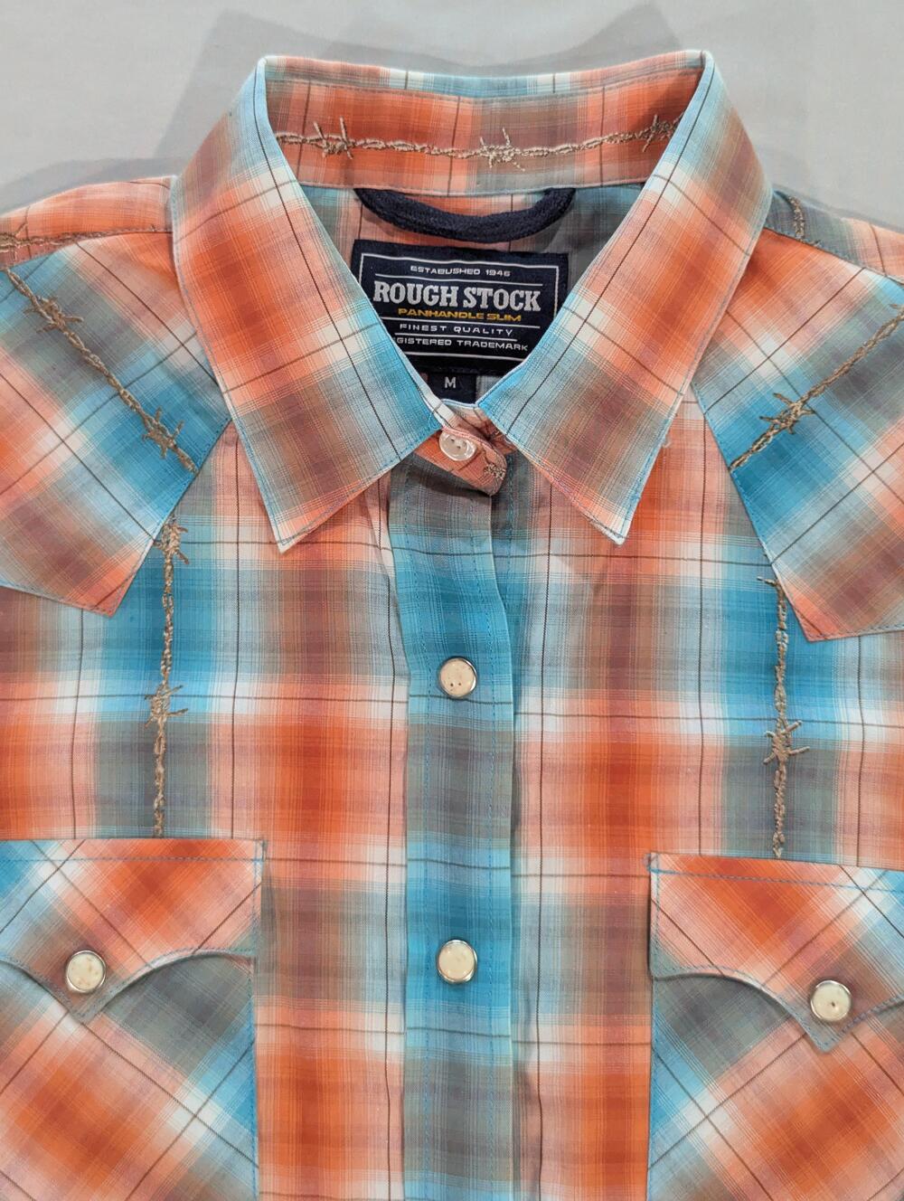 Rough Stock Panhandle Slim Shirt Mens M Multicolor Plaid Long Sleeve Pearl Snap